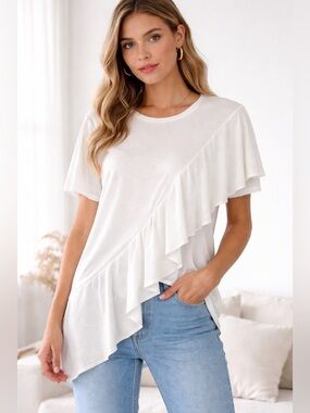 Uterque asymmetric ruffle top size Small NWOT